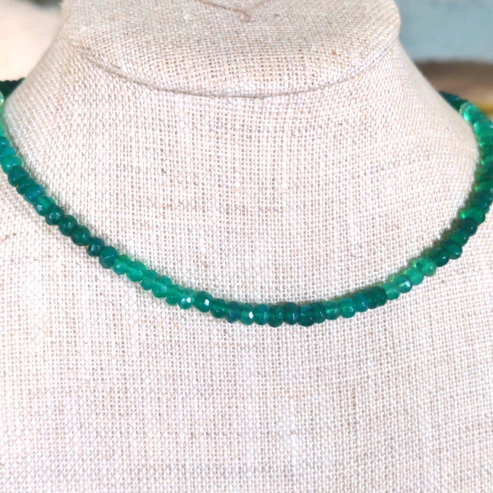 New Sterling Silver Ombre Green Onyx choker. Dainty  Faceted.  Adjust. Genuine